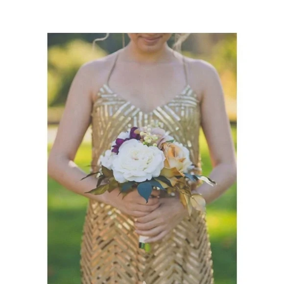NWT Adrianna Papell Gold Chevron Beaded Blouson Gown 14 NWT Adrianna Papell Gold Chevron Beaded Blouson Gown 14